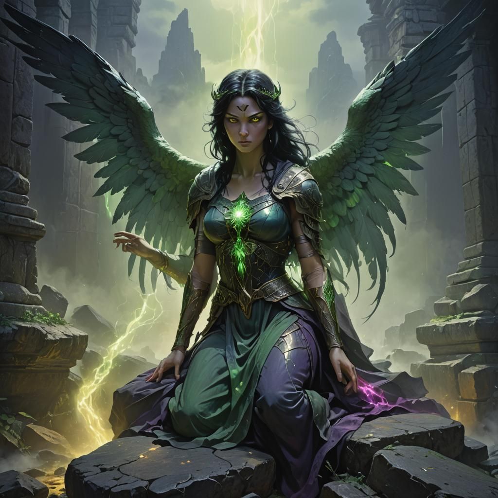 Dark Angel in Eerie Mist, Fantasy Concept Art
