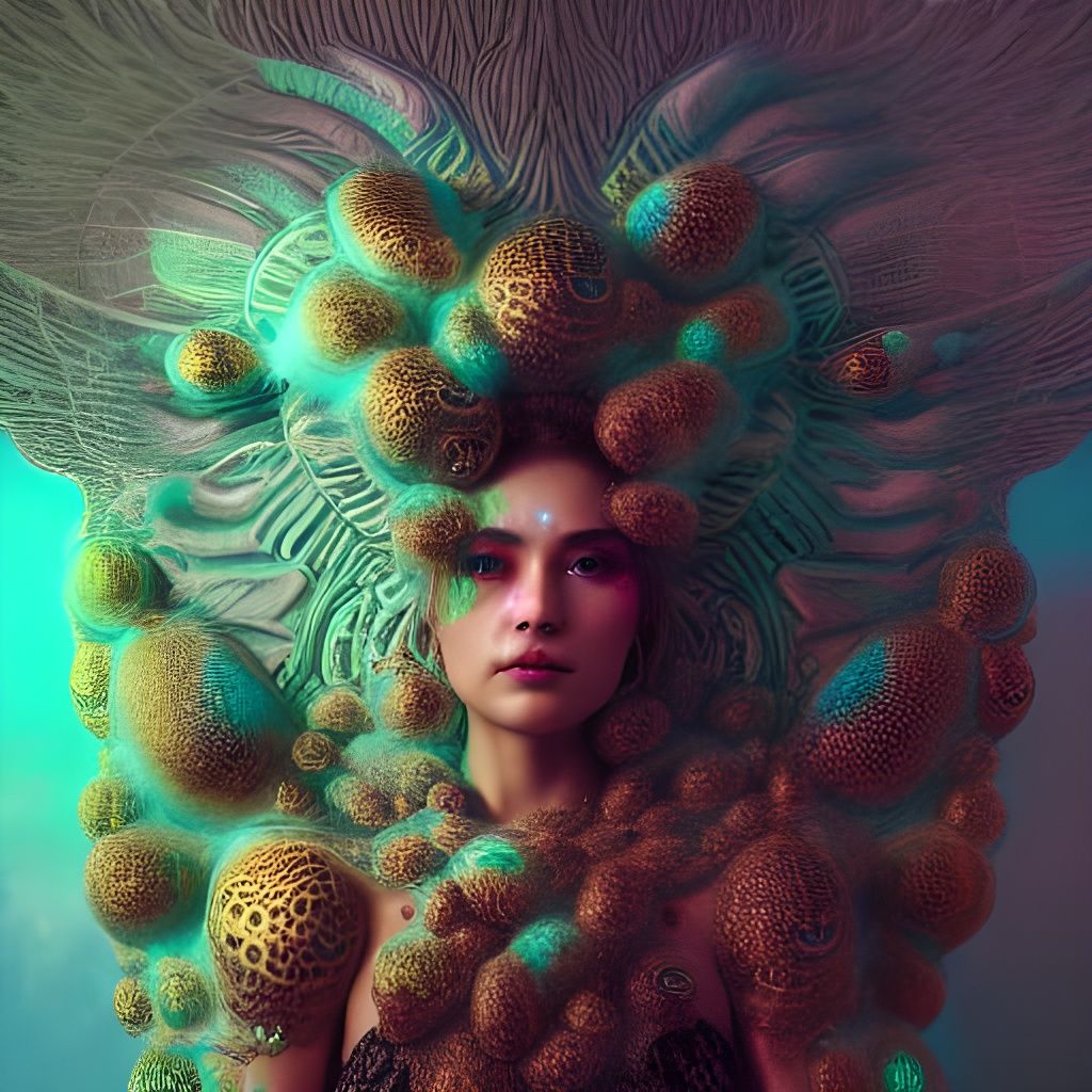 Goddess with Holographic Caterpillars: Fantasy Art
