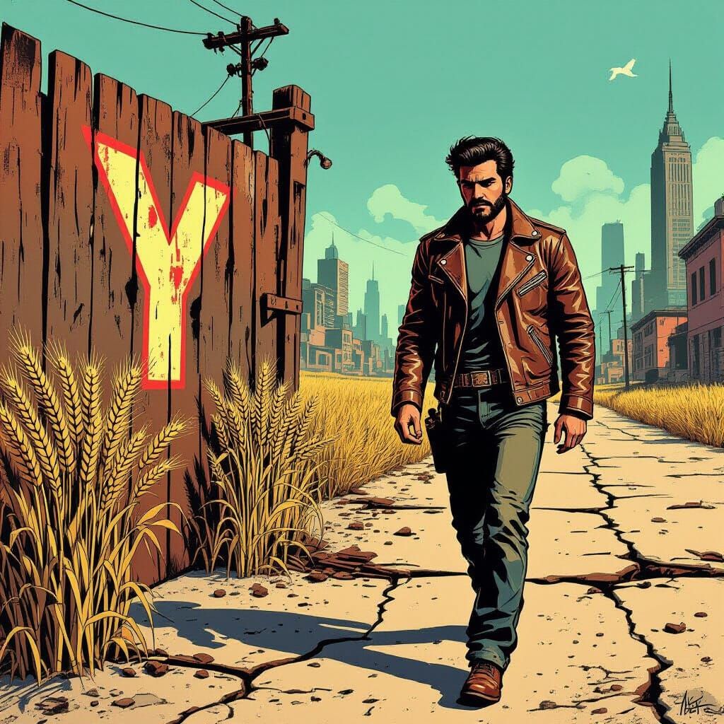 Persian Man Travels Desolate City in Retro Comic Style