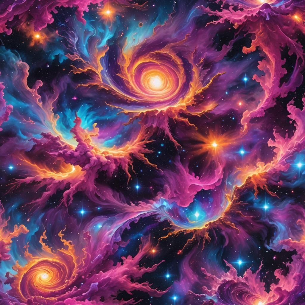 Vibrant Neon Galaxy in Holographic Art Style