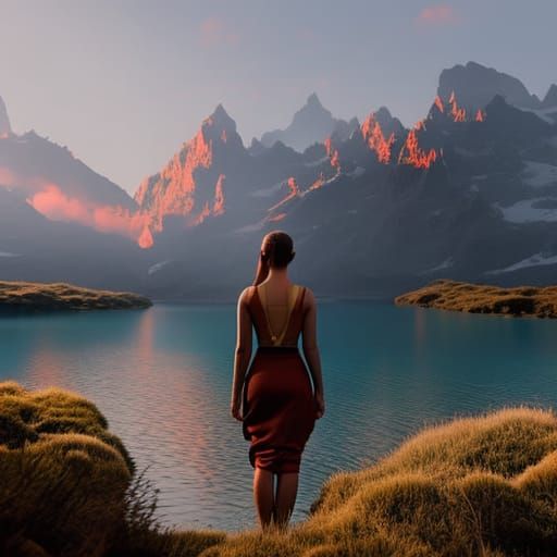 Girl Emerges From Lake: Detailed Fantasy Art