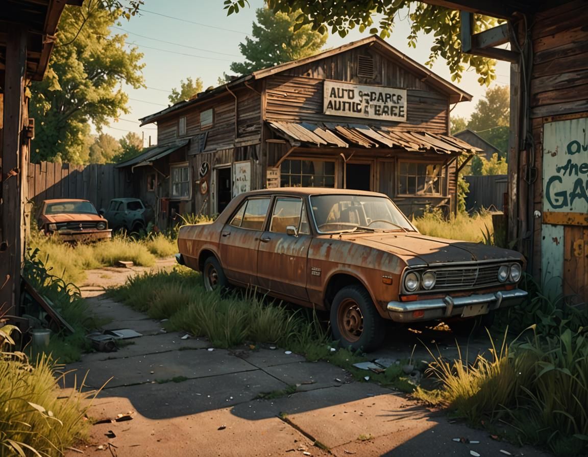 Retro Industrial Auto Garage in Golden Light
