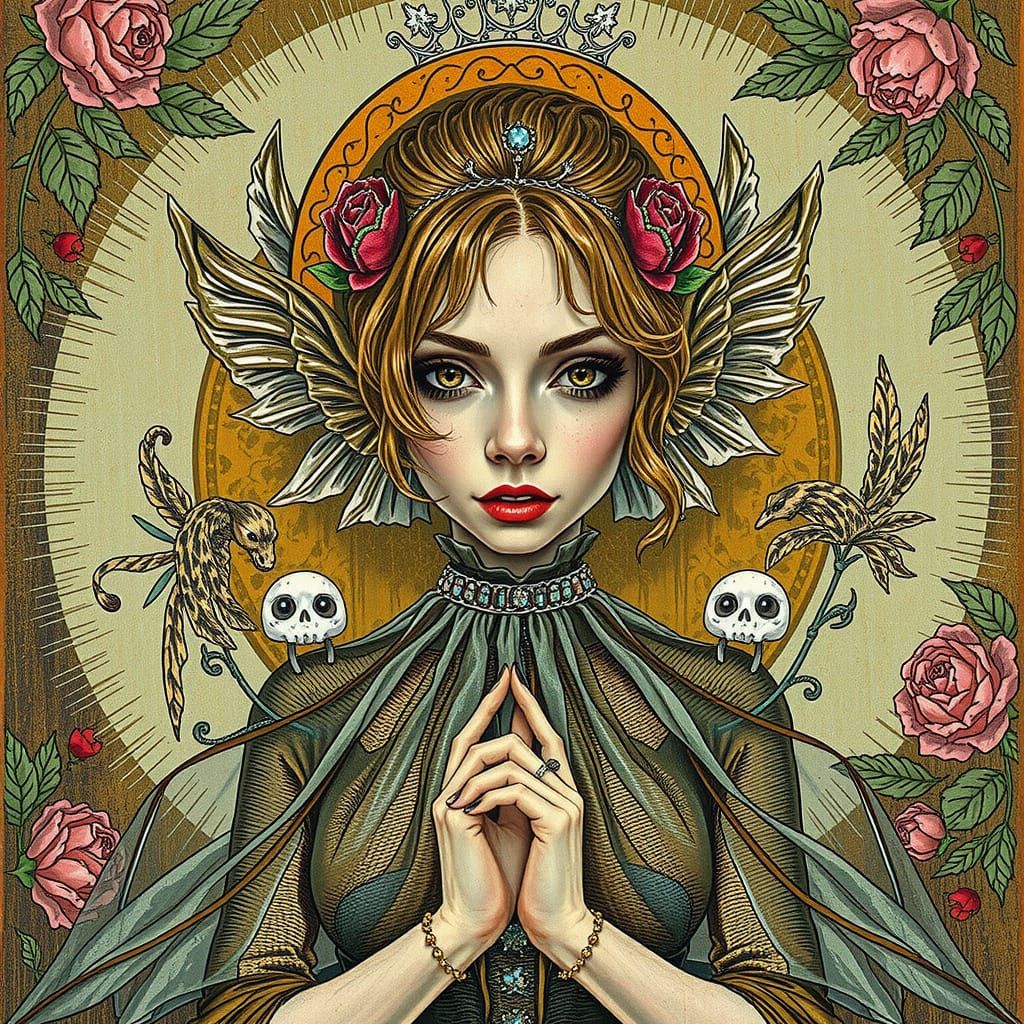 A Contemplative Woman in a Dark, Ethereal Gown