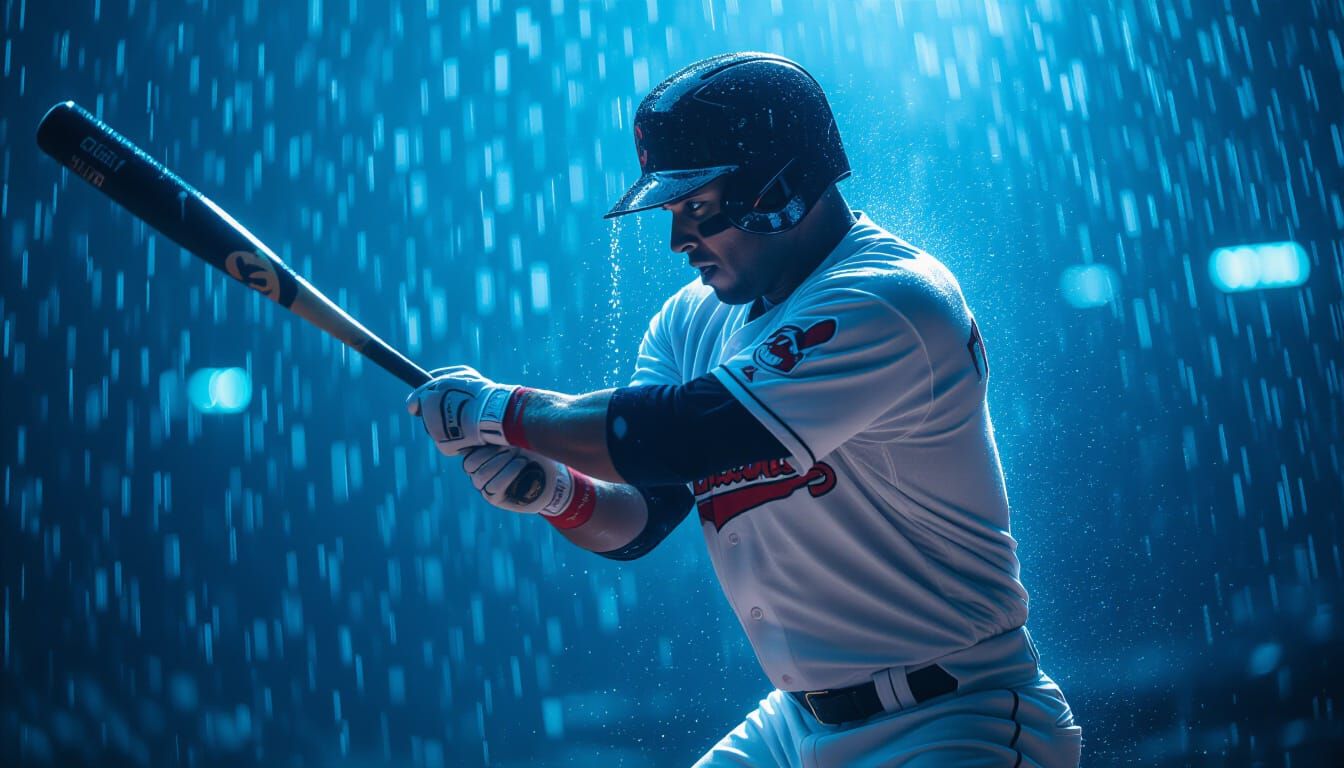 Rain-Soaked Baseball Player in Cinematic Style