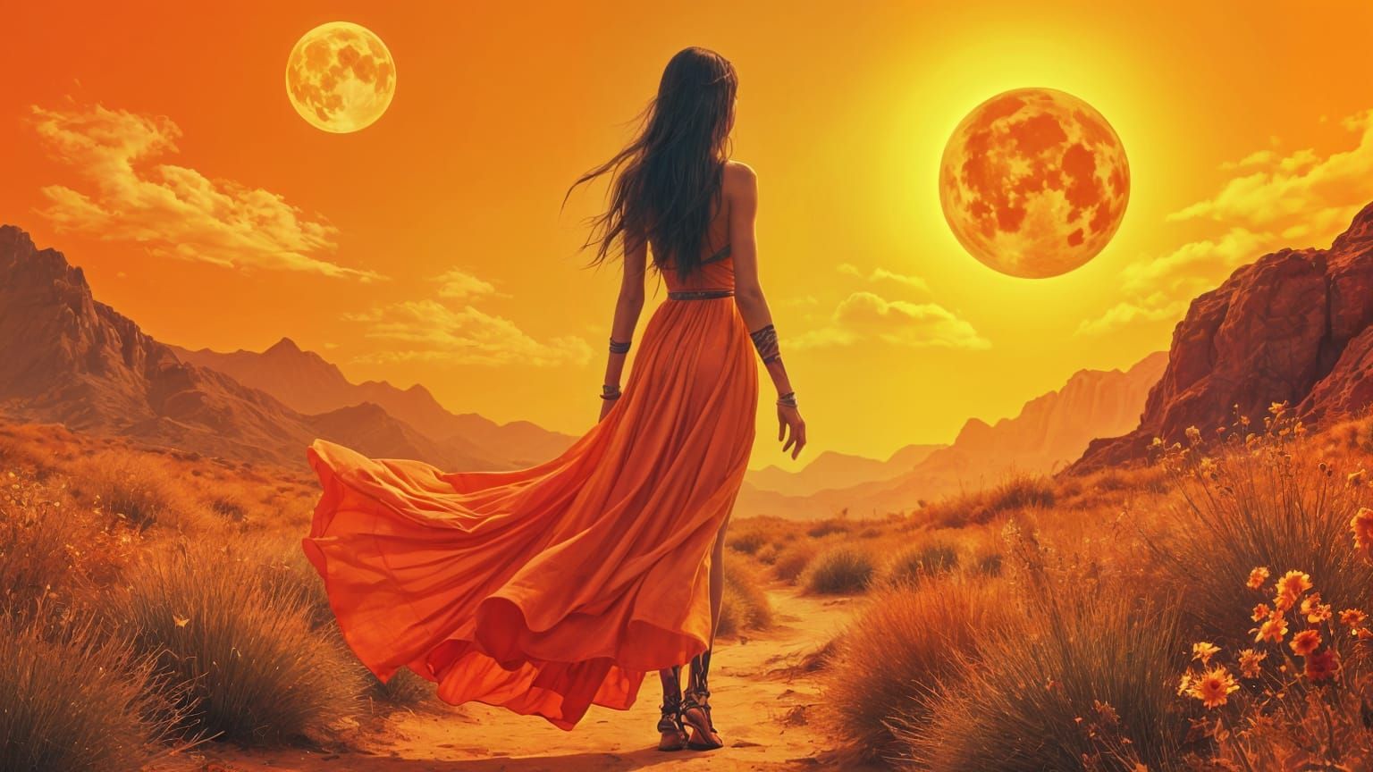 Elven Cyborg Princess in Martian Garden, Retro Futurism