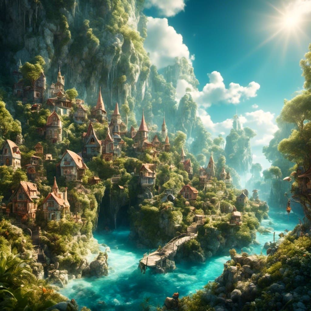 Enchanted Fairy Town in Hyperreal Sunshine