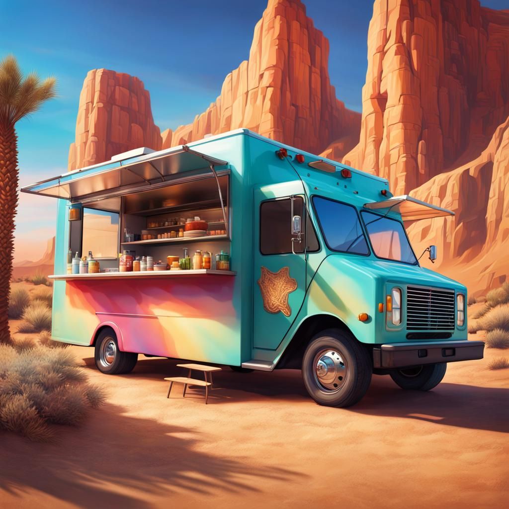 Trendy Food Truck in Desert: Splash Art