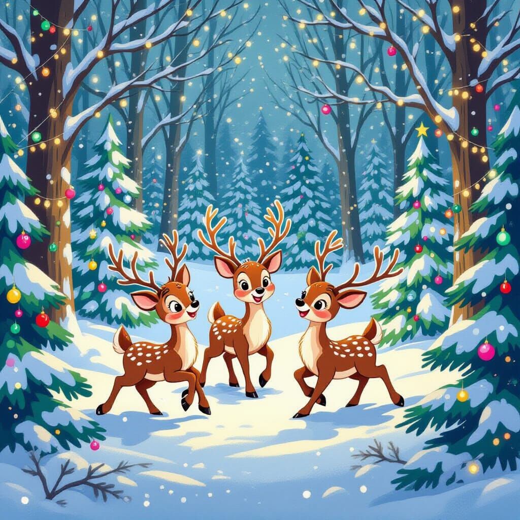 Santa's Reindeer Joyfully Frolic in a Magical Christmas Fore...