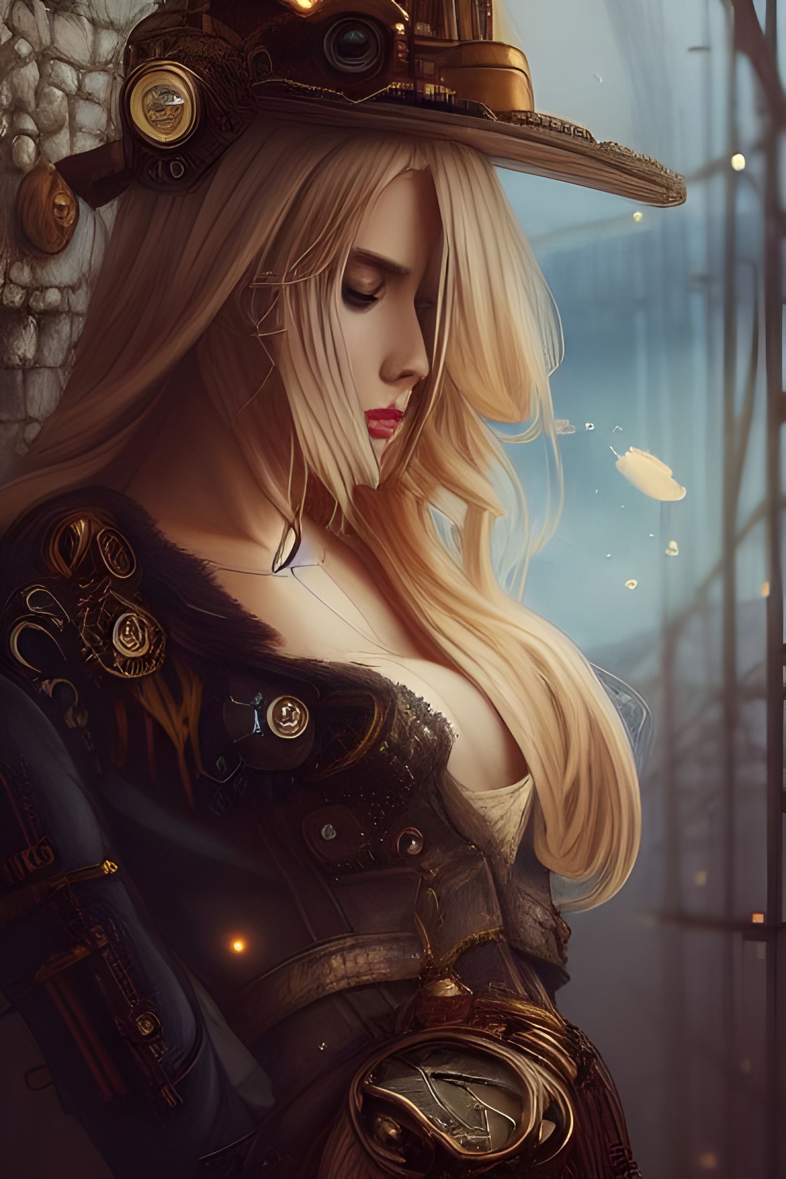 Steampunk Goddess in Hyper-Detailed Cityscape