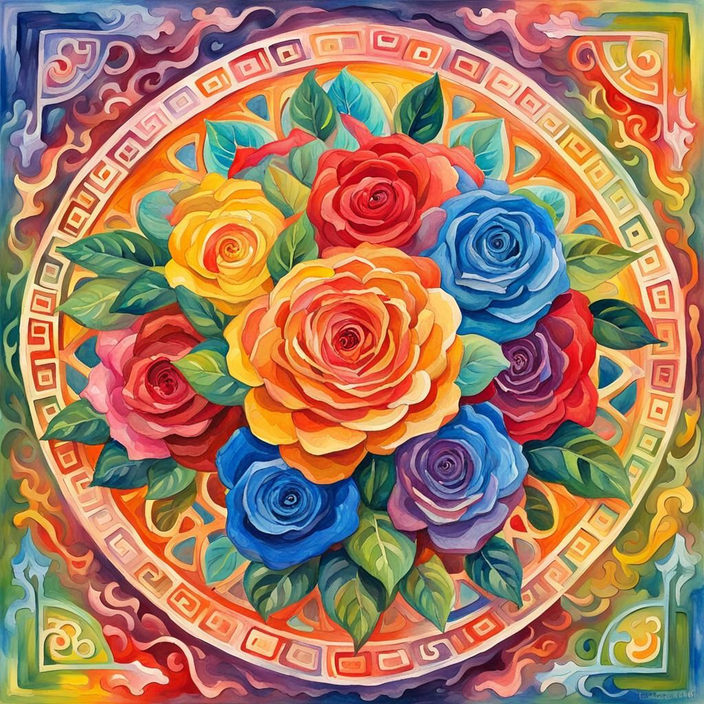 Floral Mandala in Gouache and Watercolor Style