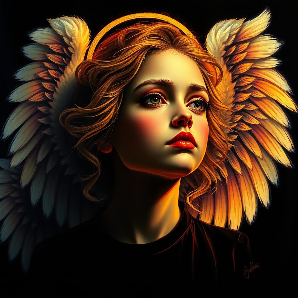 Angelic Portrait on Black Velvet in Hyperrealistic Style