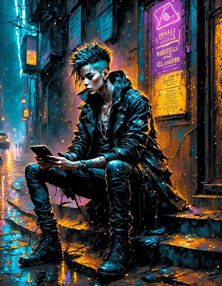 Goth Punk in Cyberpunk Alleyway