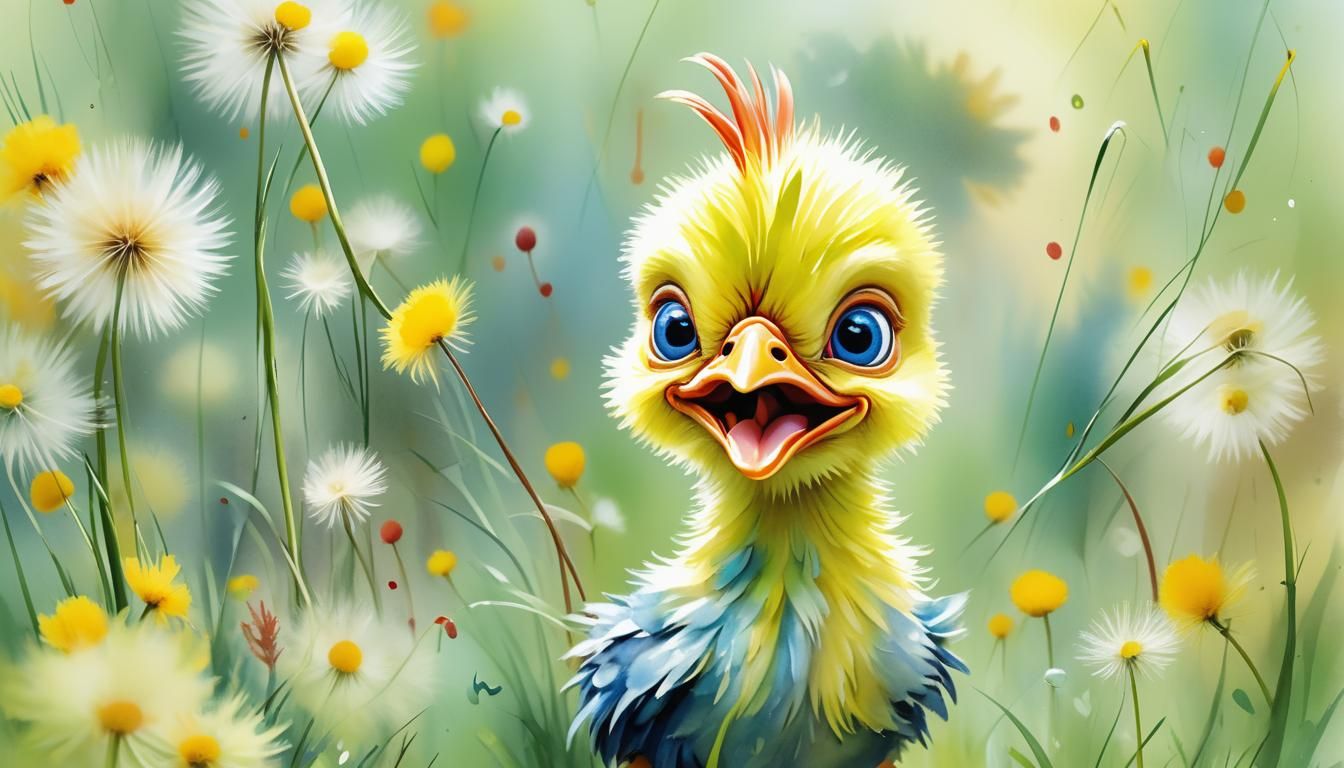 Funny Long-Legged Chick in Colorful 3D Cartoon Style