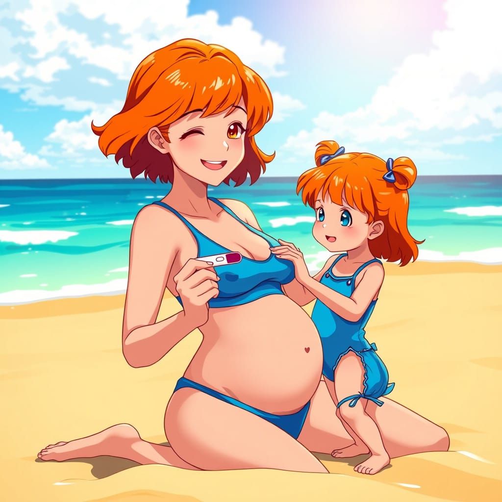 Radiant Mother-to-Be Rejoices on Sun-Kissed Beach in Vibrant...