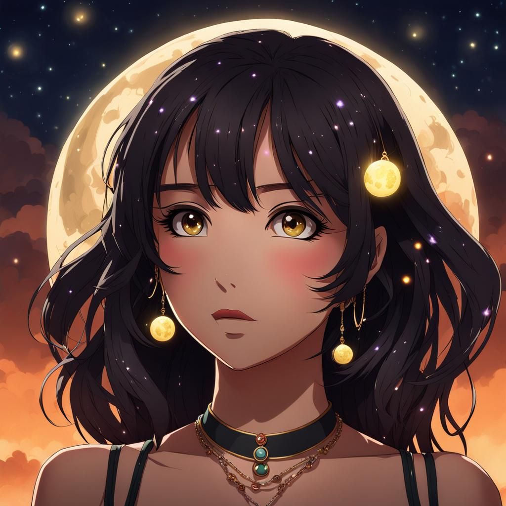 Cute Anime Girl with Moonlit Fireflies