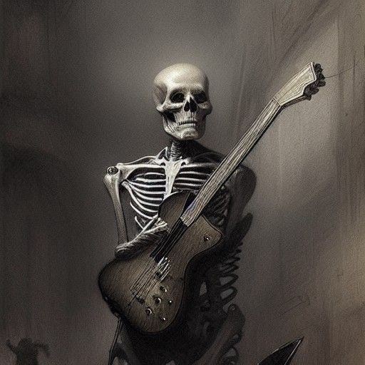 Electric Guitar Skeleton in Dark Fantasy Style