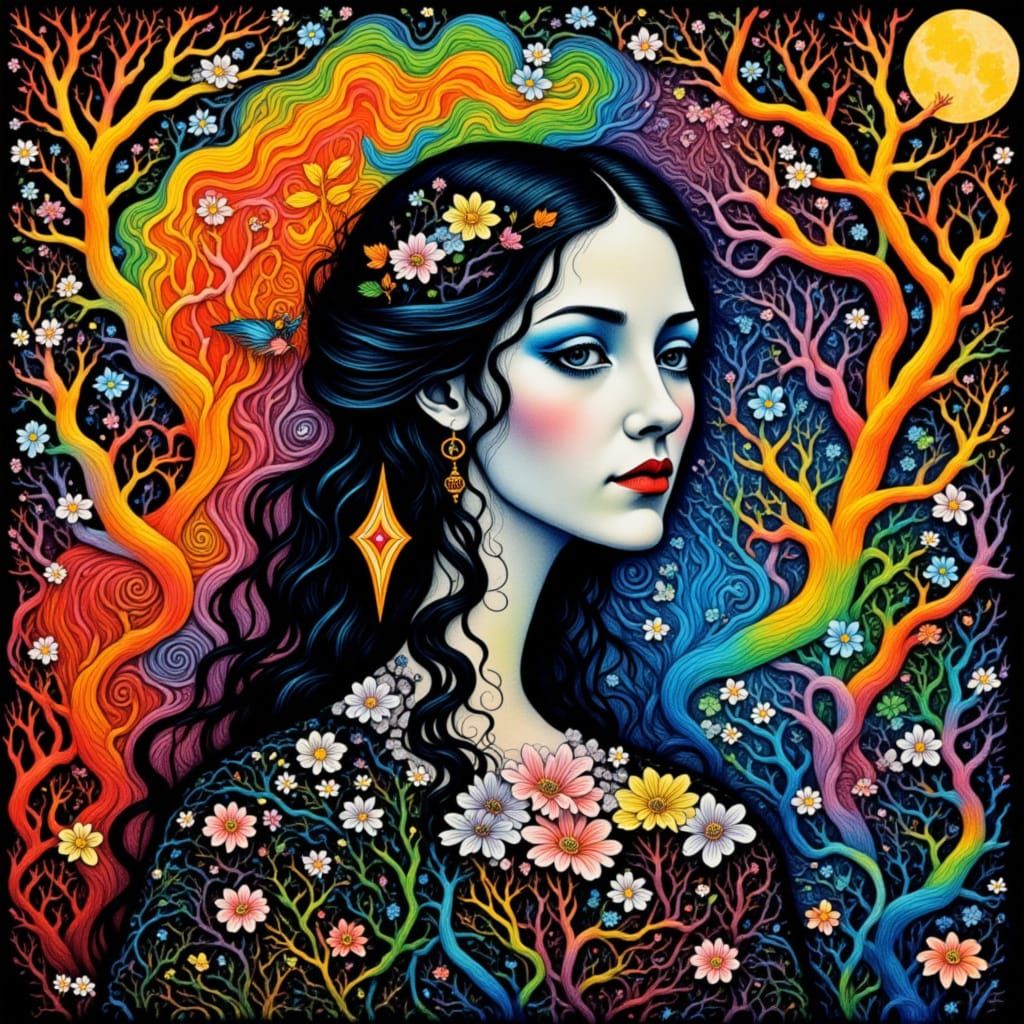 Dreamlike Woman in Surreal Dark Fantasy Concept Art