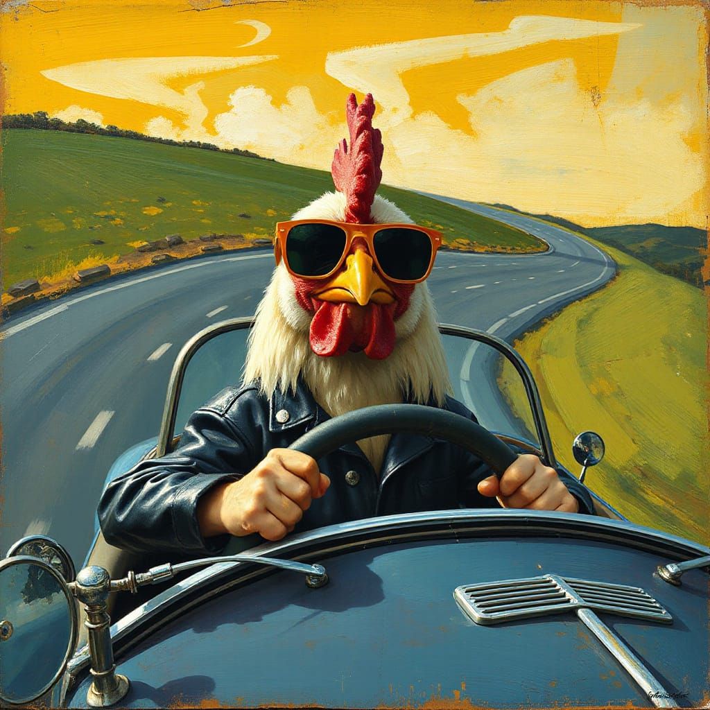 Grumpy Chicken Drives a Car: Abstract Art