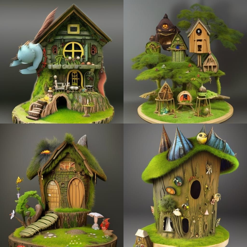 Oniric Fairy Houses and Wooden Airships in Ghibli Style