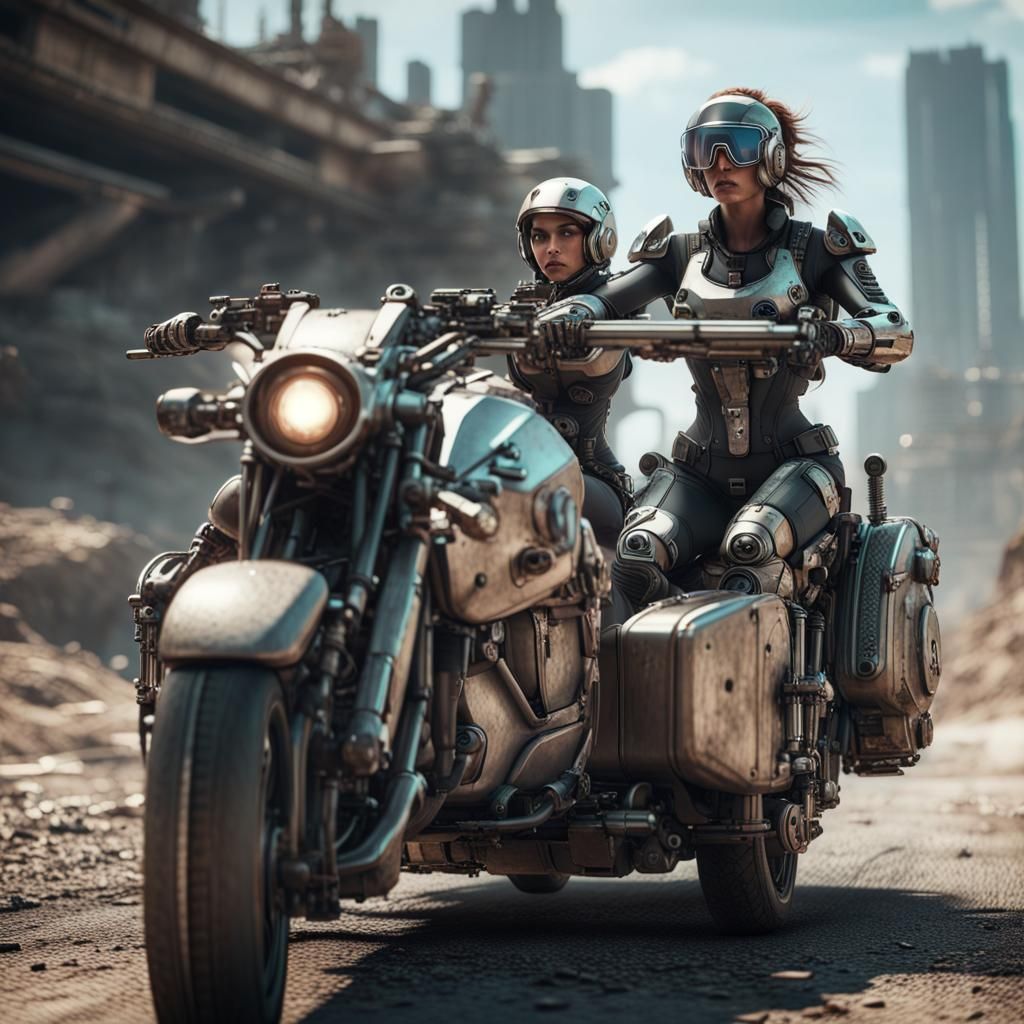 Futuristic Women Soldiers in Post-Apocalyptic Scene