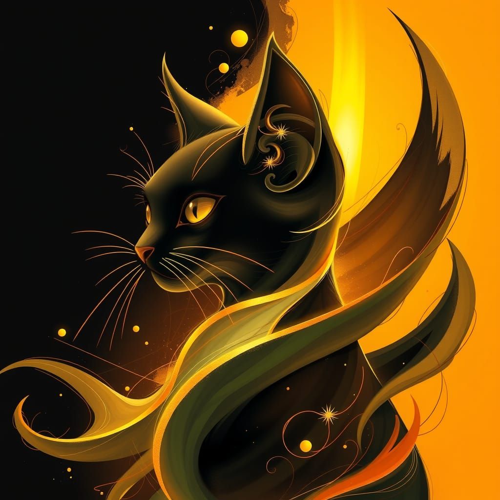 Abstract Black Cat Portrait in Unreal Engine 5 Style