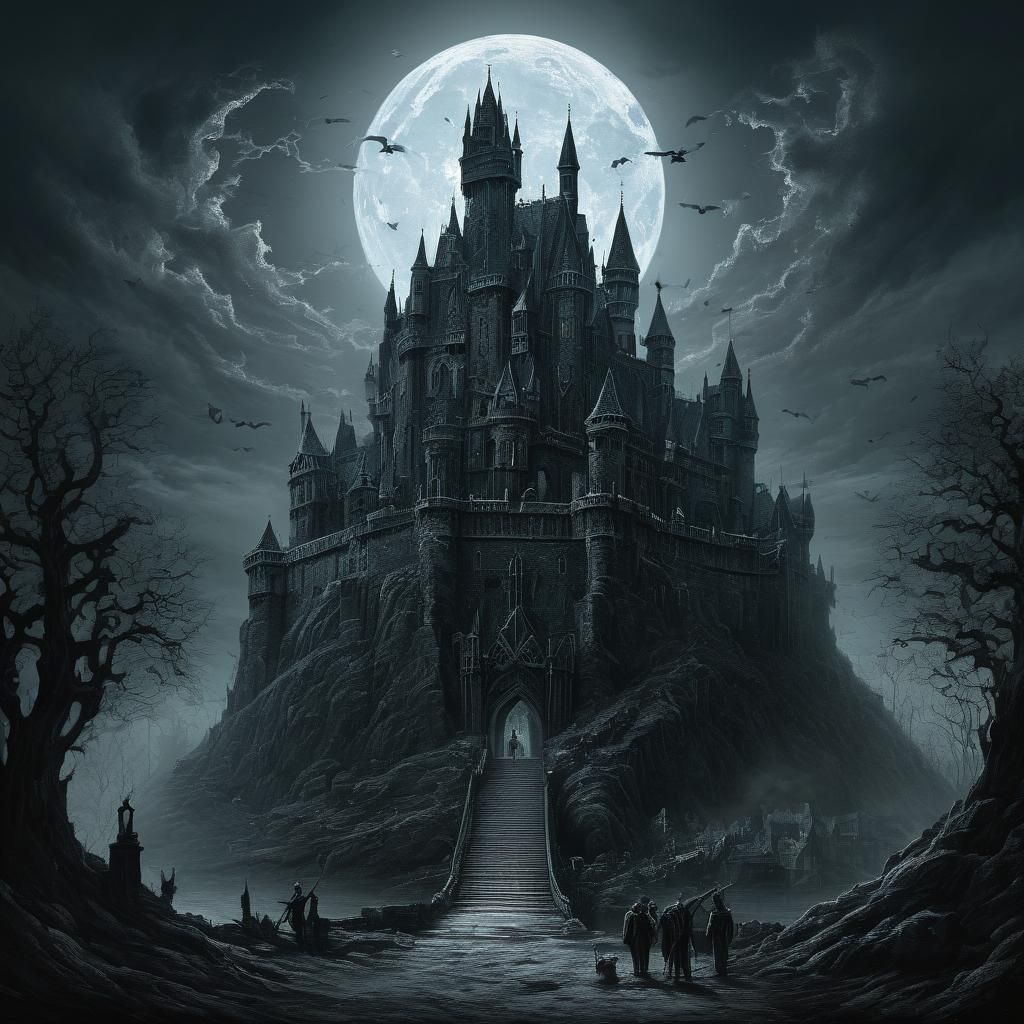 Diamond Horror Castle in Engraving Style