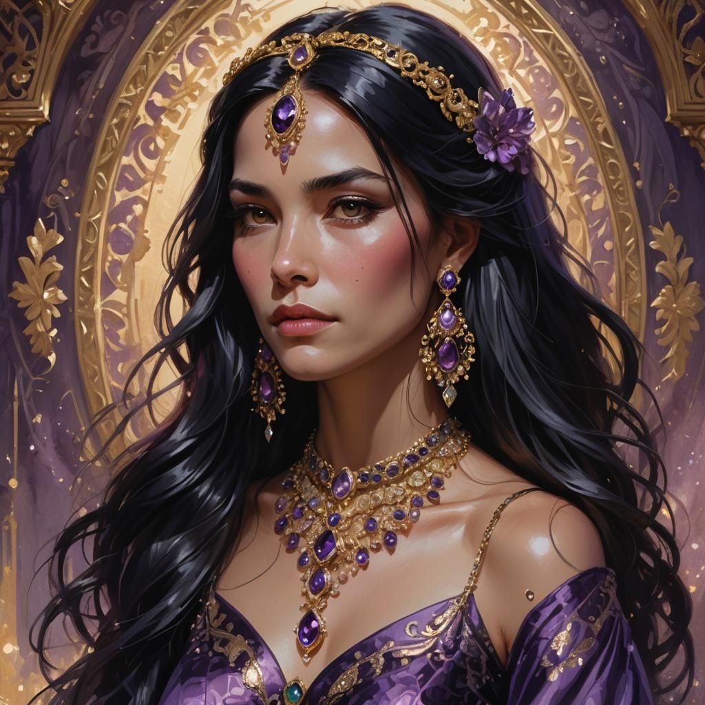 Ornate Jeweled Woman Portrait in Art Nouveau Style