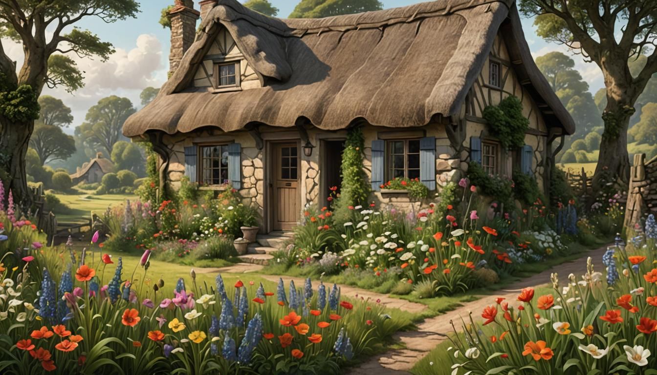 Charming Cottage in a Fantasy Illustration Style