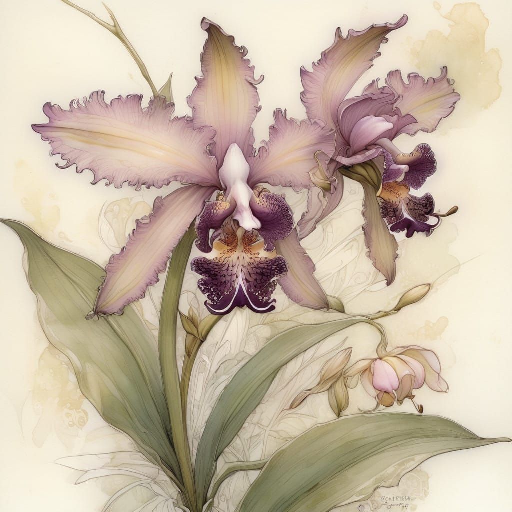Whimsical Watercolor Cattleya Orchid