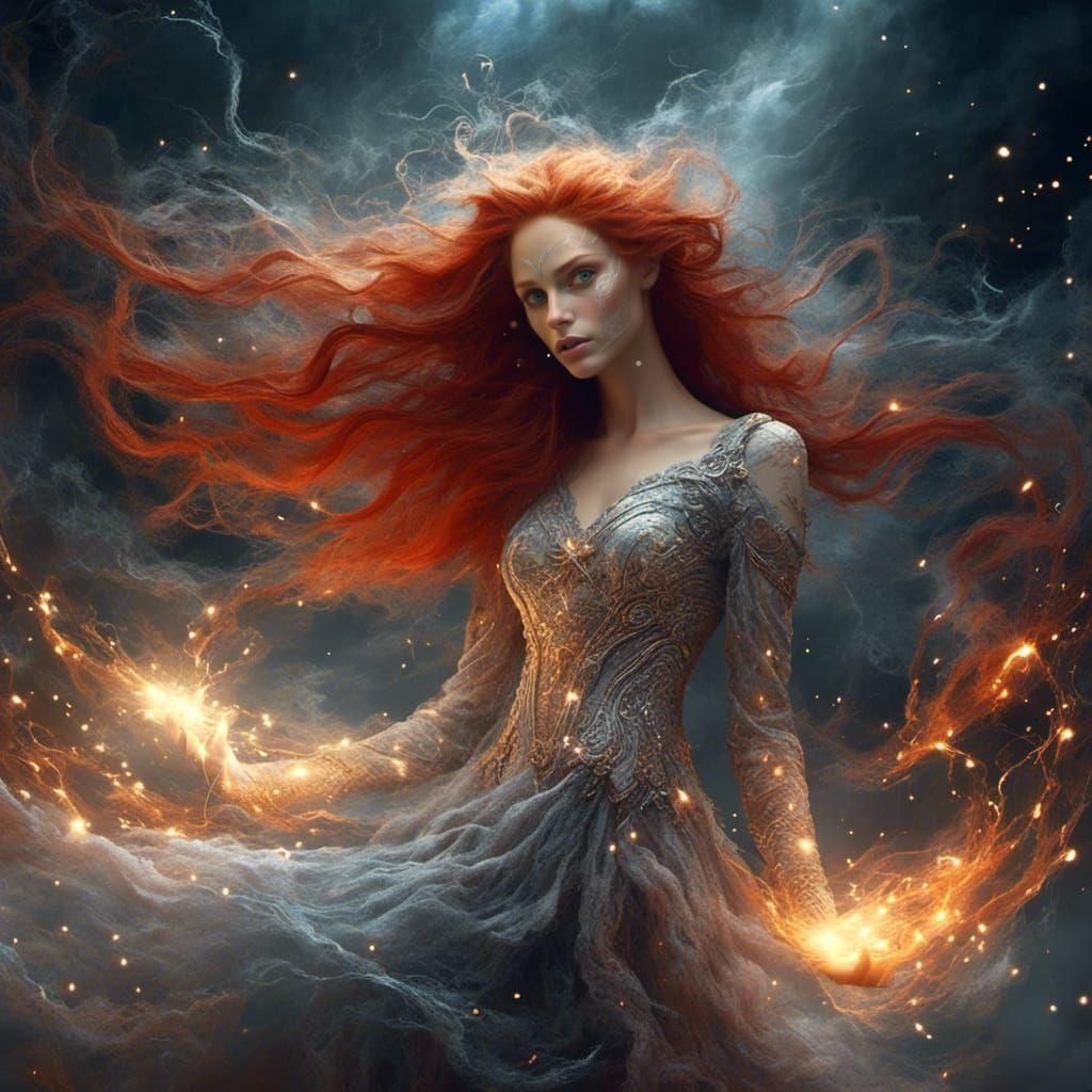 Mysterious Elf Sorceress Casting Lightning Bolt