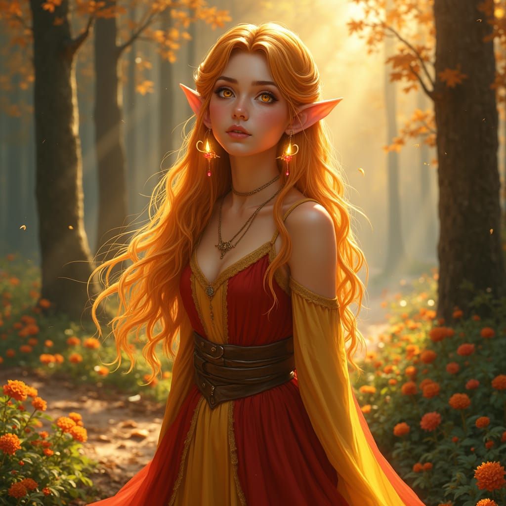 Autumn Eladrin Goddess in Heavenly Forest