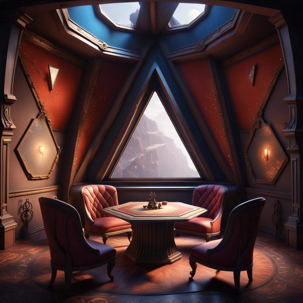 Fantastical Star Chamber with Triangular Table: Digital Art