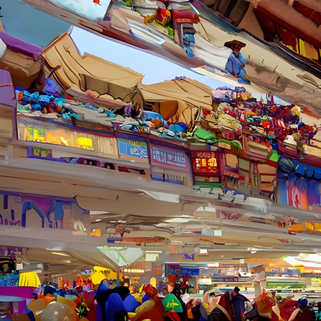 Chaotic Market Scene in Moebius Style