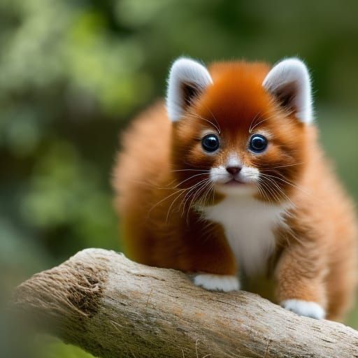 Adorable Red Panda Kitten in Art Nouveau Style