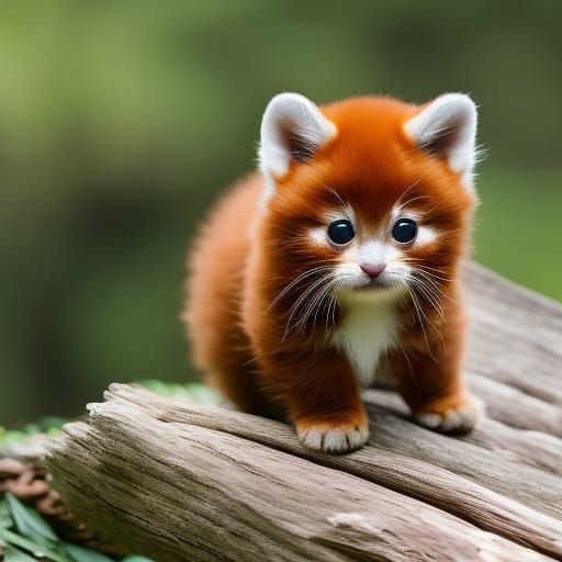 Adorable Kitten and Red Panda Close-Up in Digital Art Style