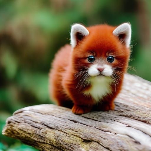 Adorable Red Panda Kitten Close-up, Detailed Digital Art