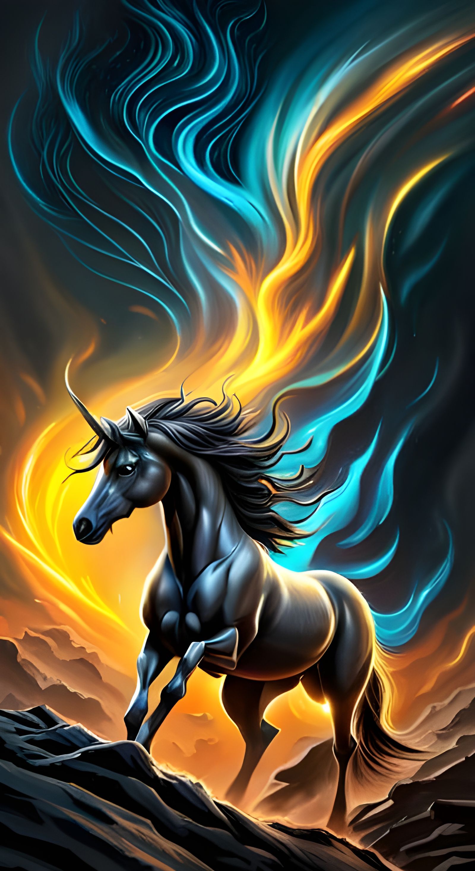 Epic Black Unicorn in Detailed Charcoal Drawing