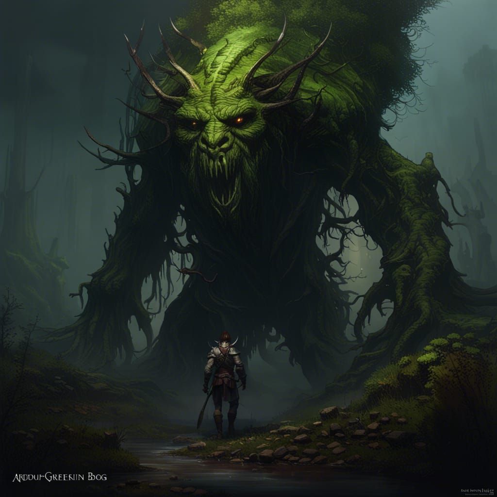 Greenskin in Moldern Bog: Dark Fantasy Concept Art