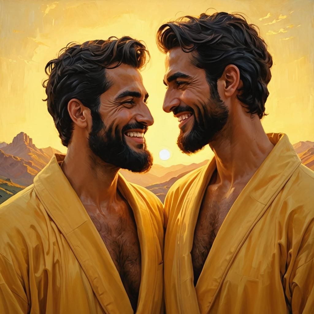 Expressionist Painting of Two Men in Velvet Robes