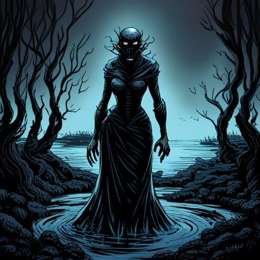 Dark Fantasy Ghoul in a Flooded Swamp