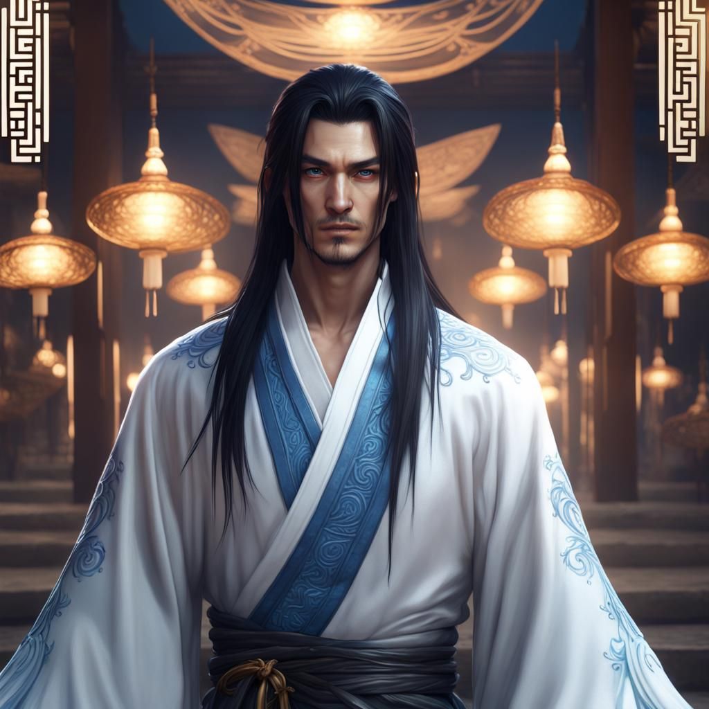 Xianxia Fantasy: Serene Male in White and Blue Robes