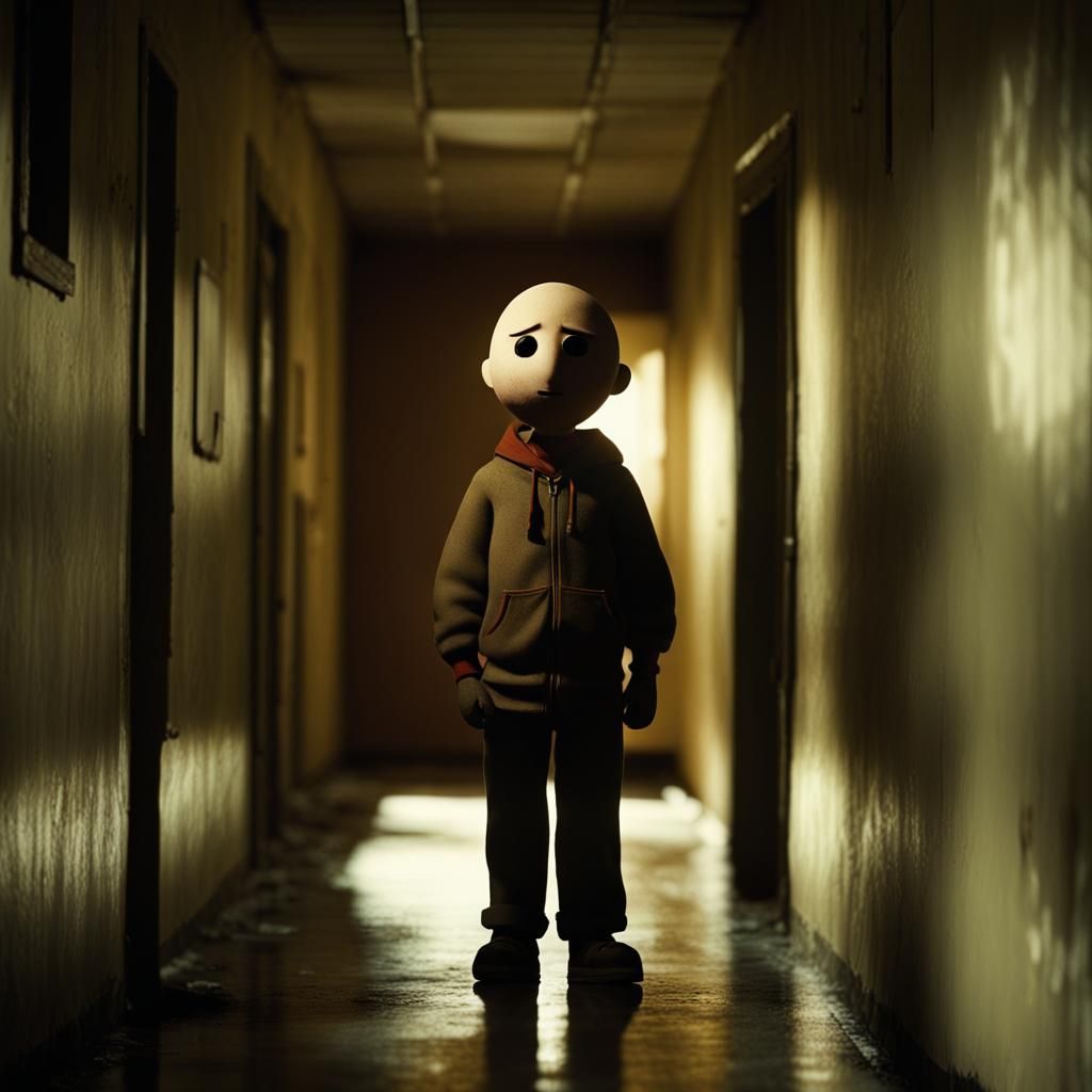 Menacing Baldi in Abandoned School Hallway - Cinematic Film...