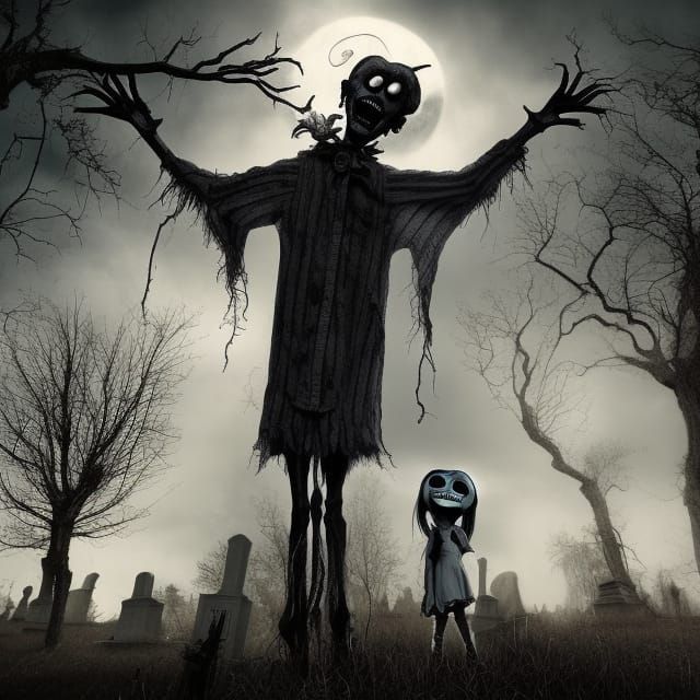 Lost Ghoul in Cemetery, Tim Burton Style