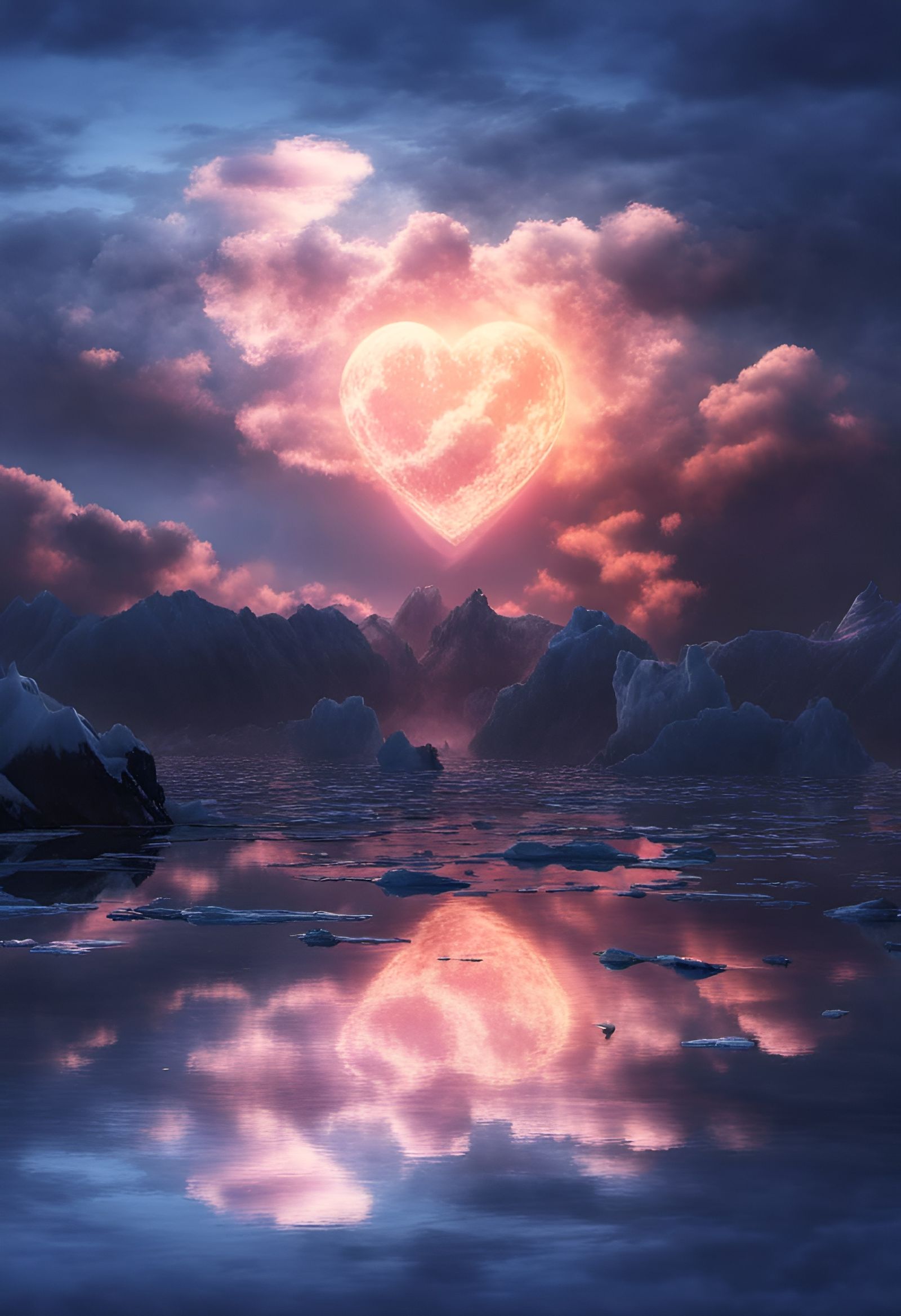 Ghibli Matte Painting of Levitating Ice Floes at Sunrise