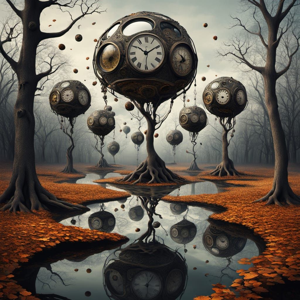 Surreal Landscape of Melting Watches and Eyed Trees