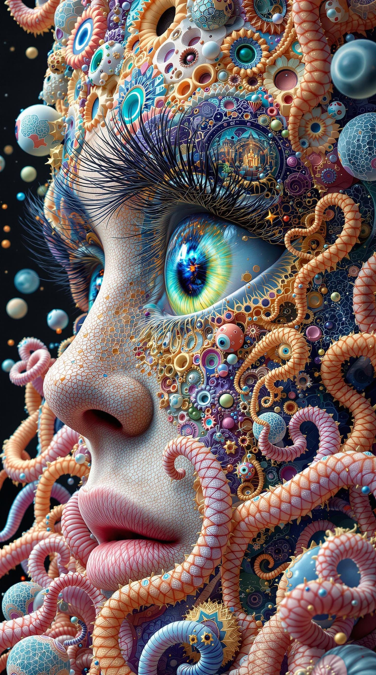 Surreal DNA Cubes in Bosch-Inspired Megastructure