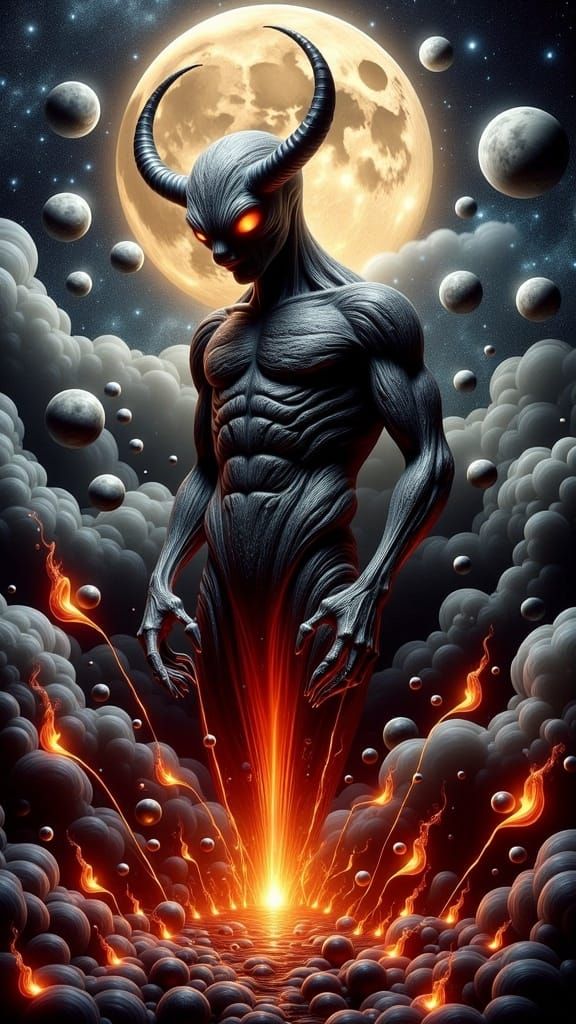 Dark Japanese Hell Scene Mixed Media Art Mural