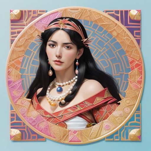 Noble Minoan Woman in Labyrinth, Origami Papercraft