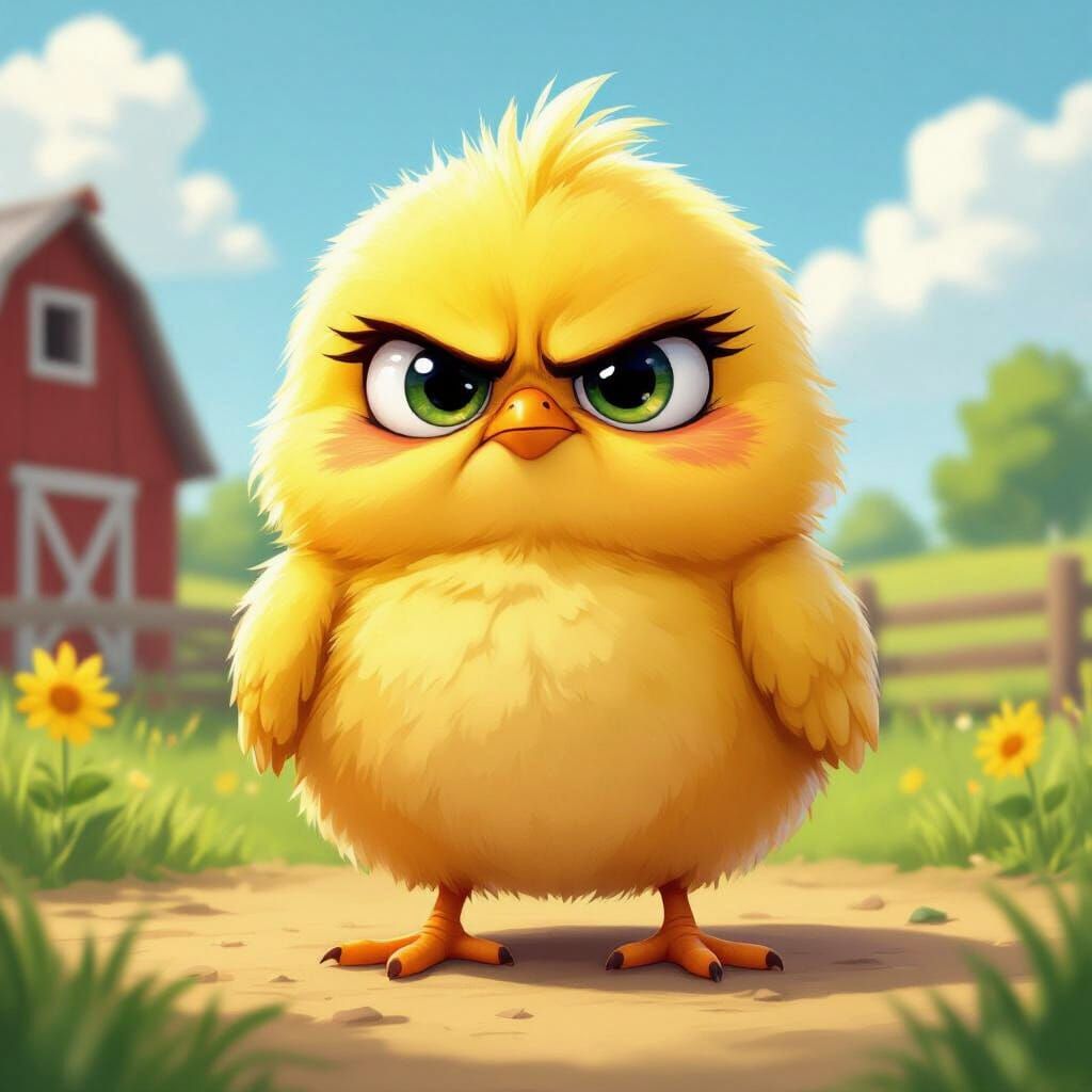 Grumpy Yellow Chick Cartoon Illustration
