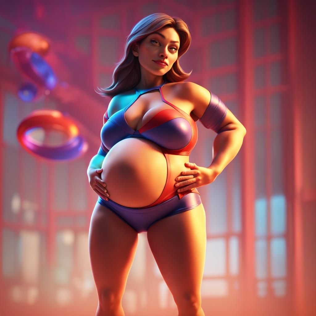 Pregnant Superhero in Bikini: 3D Digital Art
